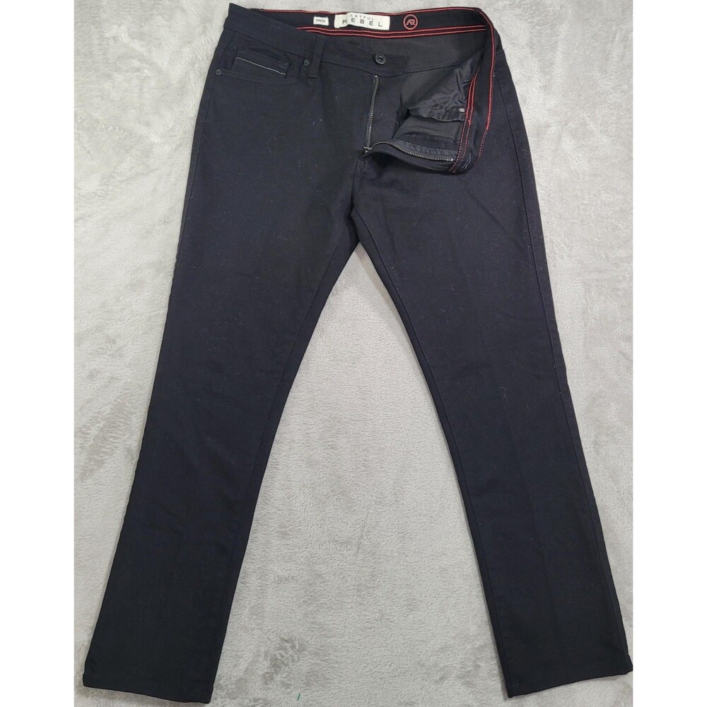 Artful Rebel Jeans Mens 34x30 Black Dark Slim Straight Zip Fly Stretch Denim